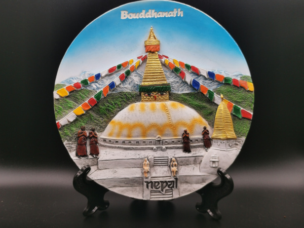 Verzierter Tonteller | Boudhanath Stupa | Nepal Souvenir zum Aufstellen oder Aufhänger